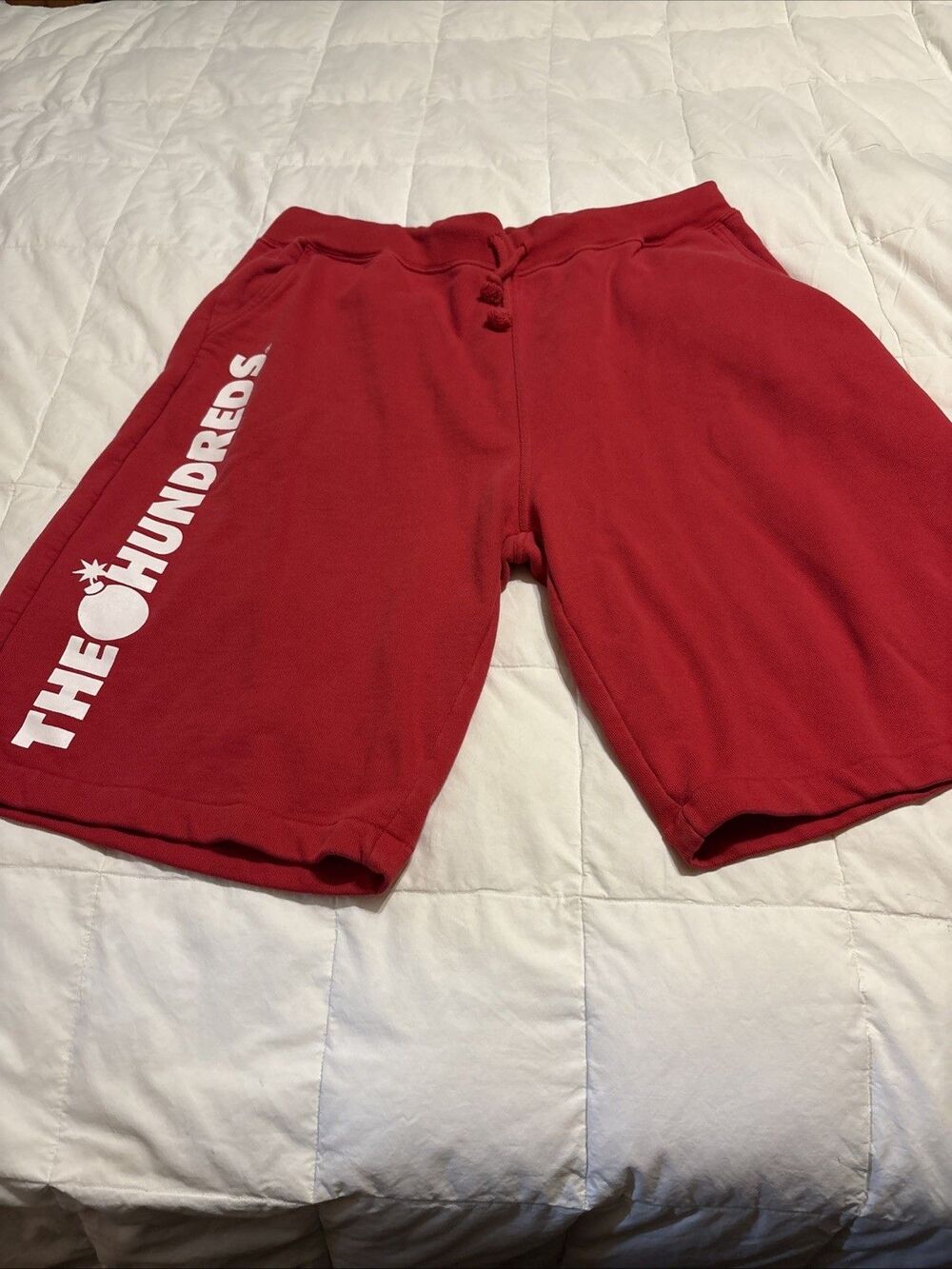 The 💣 Hundreds RED Drawstring Streetwear Cotton Blend Sweat Shorts Men's 36